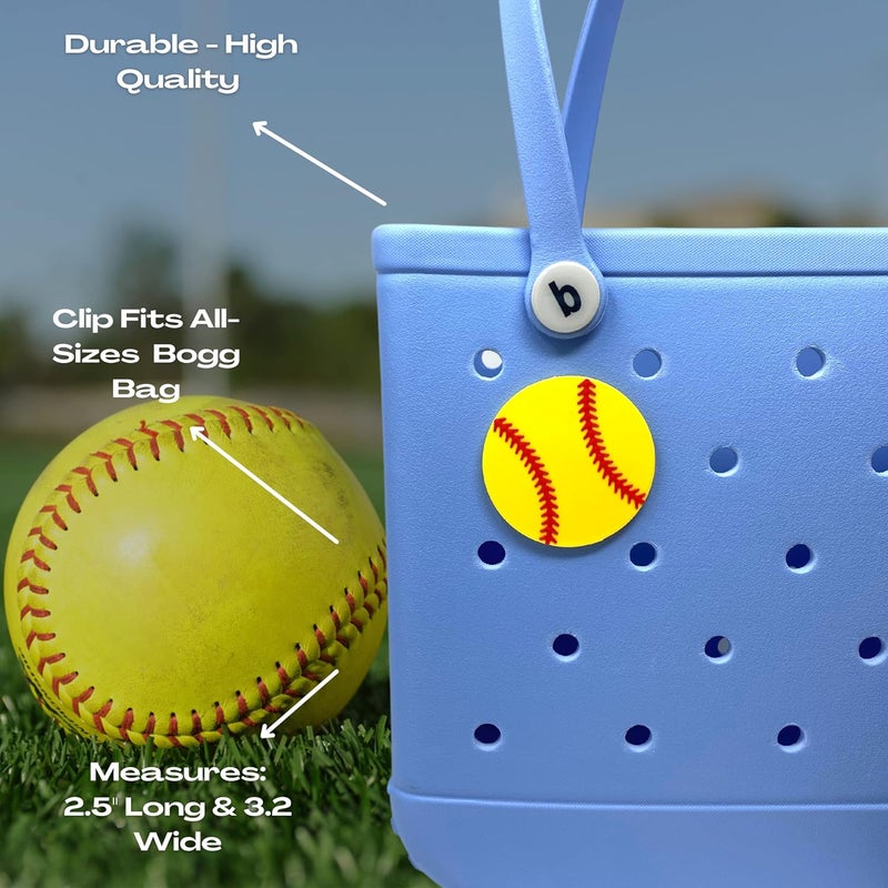 FRESHe BAGLETS - Softball Ball Sport Charm - Decorative Charm Accessories Compatible with Bogg Bags, Simply Southern Bags and other Tote Bags - Image 2